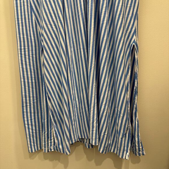 Lake Seafarer Blue Stripe DreamKnit Stretch Jersey Caftan Coastal Preppy Lounge - Picture 9 of 12